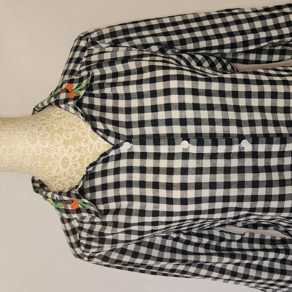 Intro Blouse Gingham Floral Embroidered Button Down Pocket Size PL Rockabilly - Picture 3 of 14